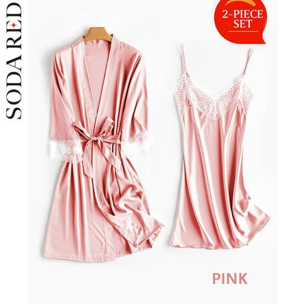 Soft Comfortable Ice Silk Lace Pajamas 2pcs/ 5pcs Set