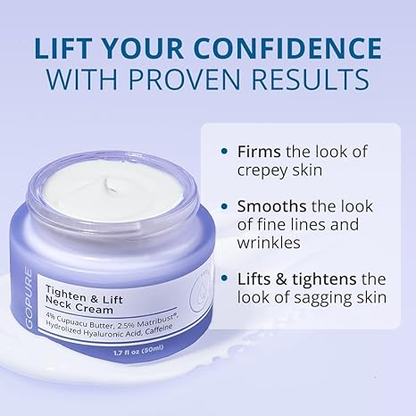 GoPure Tighten & Lift Neck & Chest Moisturizer Cream for Visibly Firming, Tightening and Lifting Wrinkles & Crepey Skin, 1.7oz
