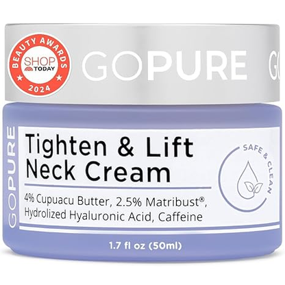 GoPure Tighten & Lift Neck & Chest Moisturizer Cream for Visibly Firming, Tightening and Lifting Wrinkles & Crepey Skin, 1.7oz