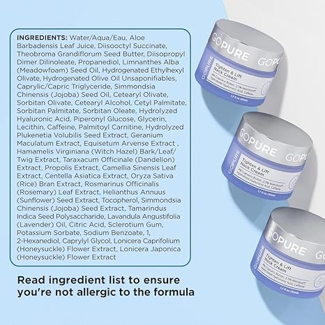 GoPure Tighten & Lift Neck & Chest Moisturizer Cream for Visibly Firming, Tightening and Lifting Wrinkles & Crepey Skin, 1.7oz