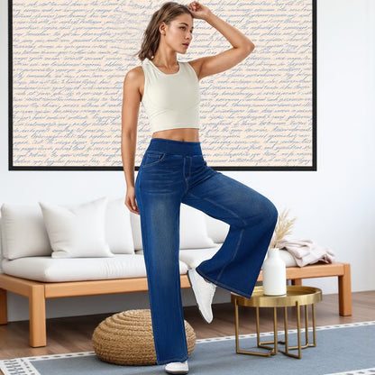 🔥Buy one get one free🔥 Women's High-Waisted Washed Baggy Wide-Leg Stretchy Knit Jeans with Multiple Pockets