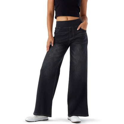 🔥Buy one get one free🔥 Women's High-Waisted Washed Baggy Wide-Leg Stretchy Knit Jeans with Multiple Pockets