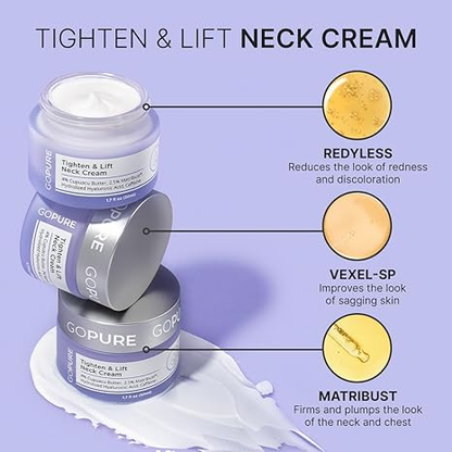 GoPure Tighten & Lift Neck & Chest Moisturizer Cream for Visibly Firming, Tightening and Lifting Wrinkles & Crepey Skin, 1.7oz