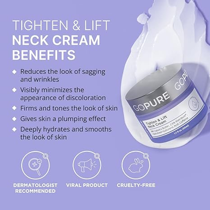 GoPure Tighten & Lift Neck & Chest Moisturizer Cream for Visibly Firming, Tightening and Lifting Wrinkles & Crepey Skin, 1.7oz